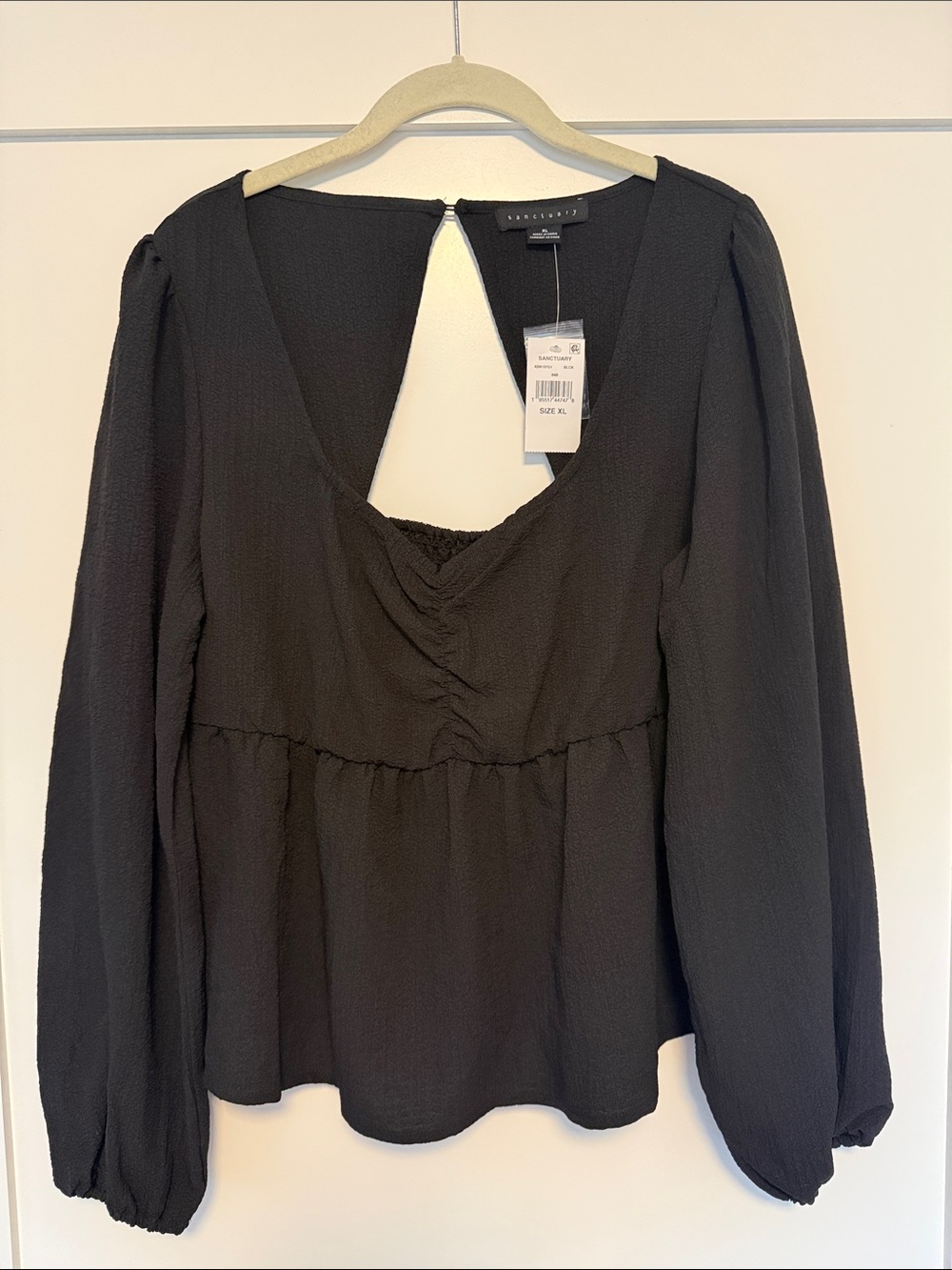 Sanctuary Black Long-Sleeve V-Neck Peplum Blouse size XL